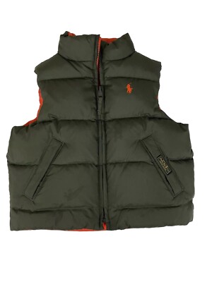 POLO Ralph Lauren Orange Green Reversible Youth Boys Down Filled