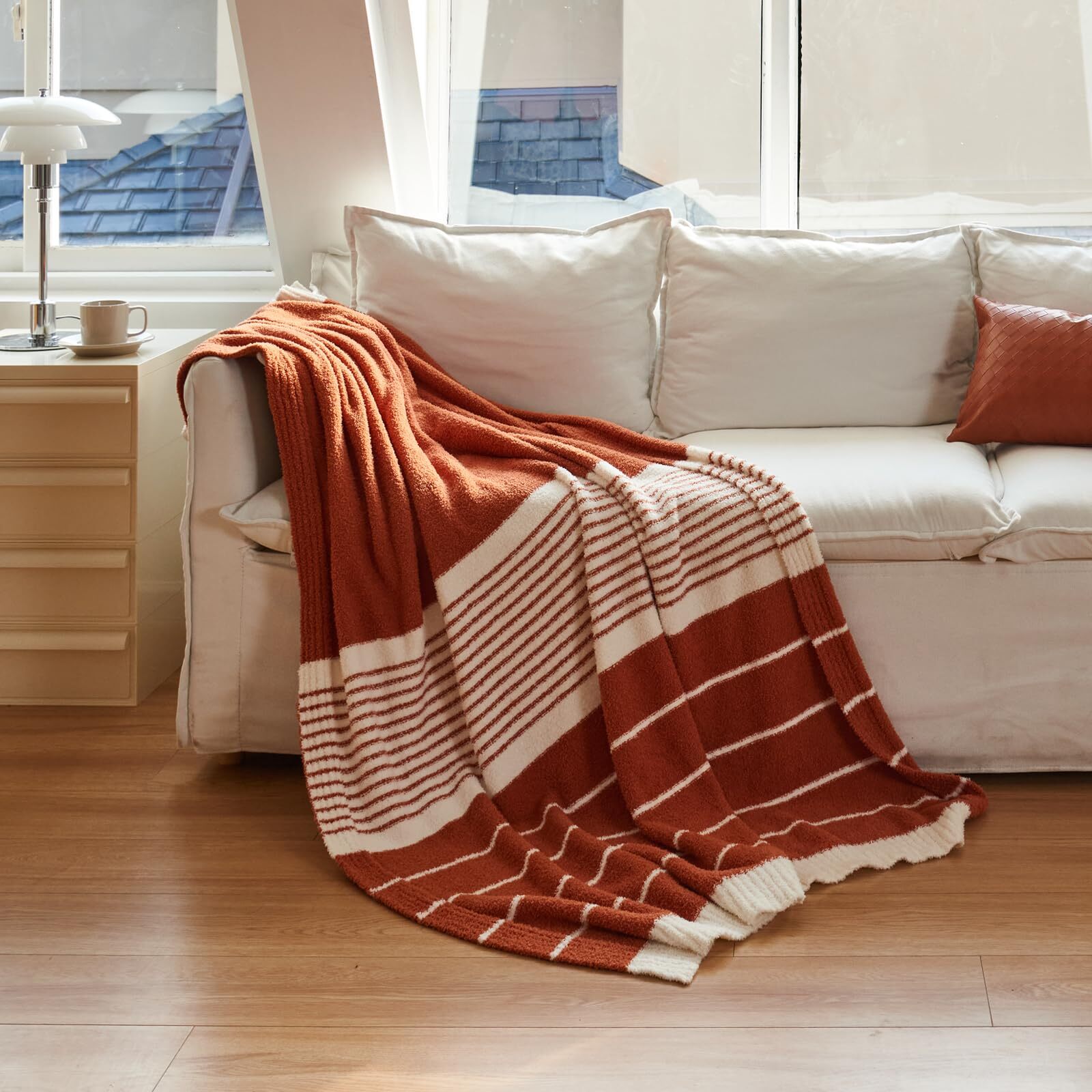 EASEON Throw Blanket for Couch-Soft Rust Boho Throw Blanket,Cozy Knit Throw B...