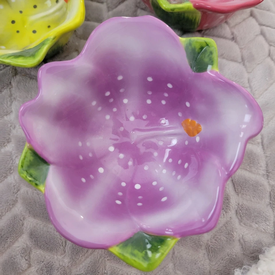 Lote de 3 cuencos de flores Boston Warehouse 2006 hojas púrpura rosa verde servir Foto 4 de 4