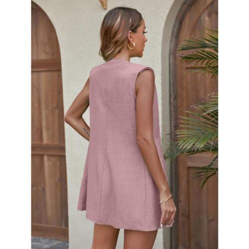 Damen-Outfits einfarbig ärmellos Weste lässig hoher Bund Hose Shorts Anzug - Bild 3 von 5