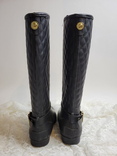 GUESS Mid Calf Quilted Rain Boots Women's Size 7 Gold Trim - Picture 3 of 18