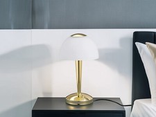 Kleine LED Tischlampe mit Glasschirm, Pilzlampe dimmbar, Nachttischlampe Messing