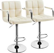 Bar Stools Set of 2, PU Leather Adjustable Swivel Barstools, Hydraulic Kitchen C