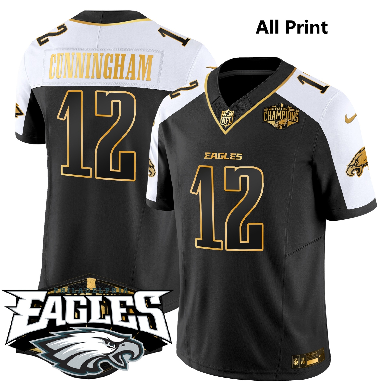 Eagles 2024xNFCxEastxDivision #12 RandallCunningham Football Jersey-All Print
