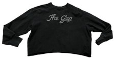 Gap Logo Sweater Women Small Black Crop Top Causal Pullover Sweatshirt