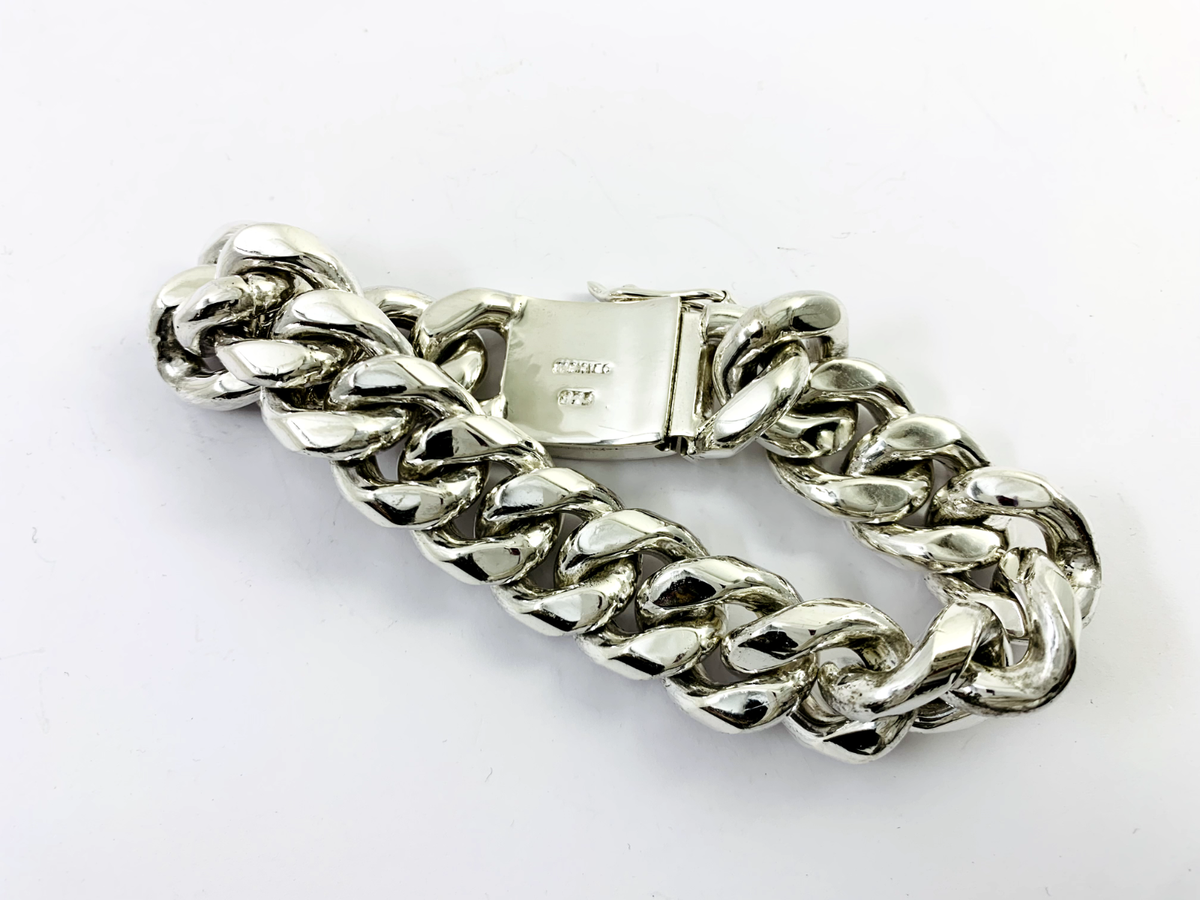 アクセサリー LAVER TAXCO 8mm chain bracelet Silver925 Very Heavy Taxco Mexico 925 Sterling Silver Cuban Link
