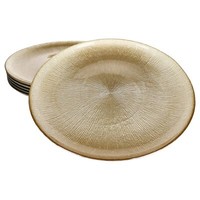 6X Kairo Gold Speiseteller Glas 6 Personen Essteller Groß Relief