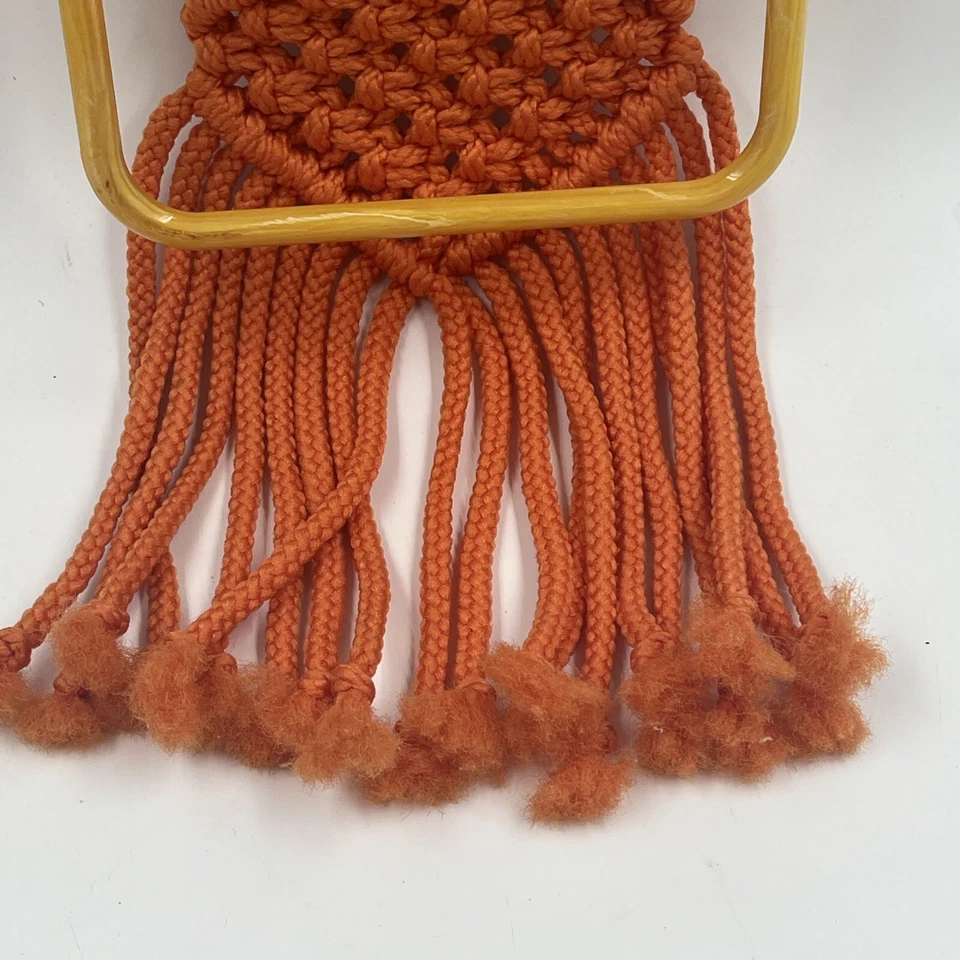 "1 macramé celuloide naranja y naranja vintage raro colgante de pared 36x8"" MCM Foto 4 de 4