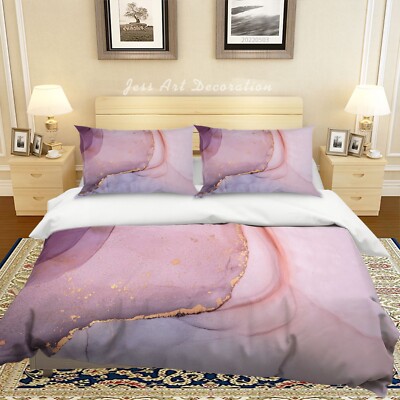 3D Purple Gold Texture Marble Quilt Cover Set Bedding Sets Pillowcases Queen