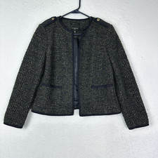 Talbots Wool Alpaca Blend Tweed Blazer Women Size 2P Olive Navy Metallic Career
