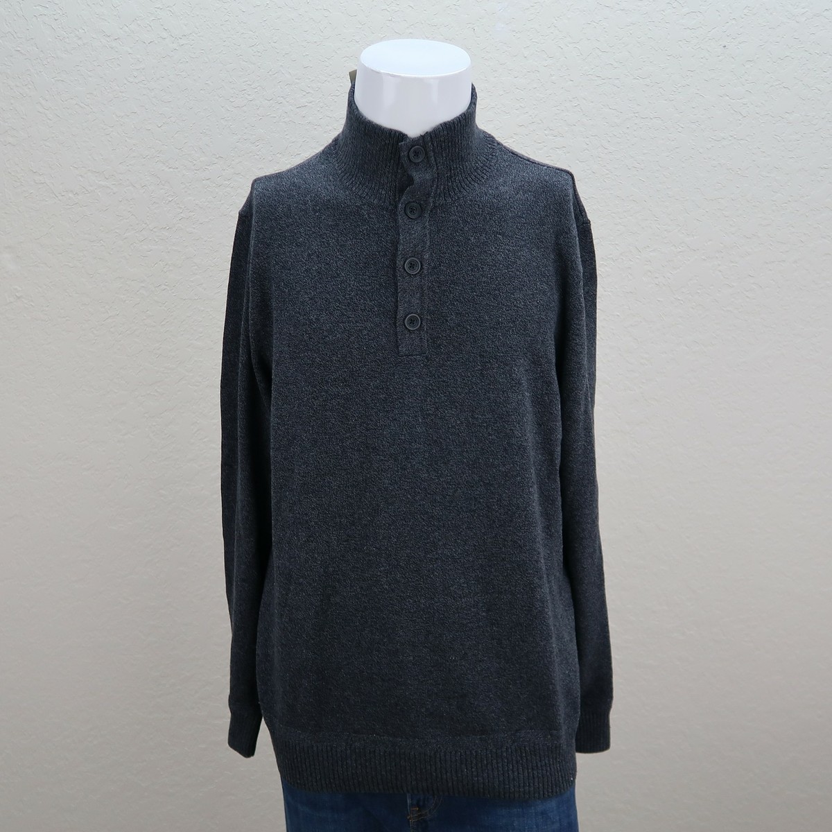 NWT American Eagle Dark Gray !/4 Button Up Mock Neck Classic Fit