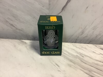 Crystal Irish Shot Glass Trinity Knot Design Green Box 2.6''L x 1.6''W 2 fl oz