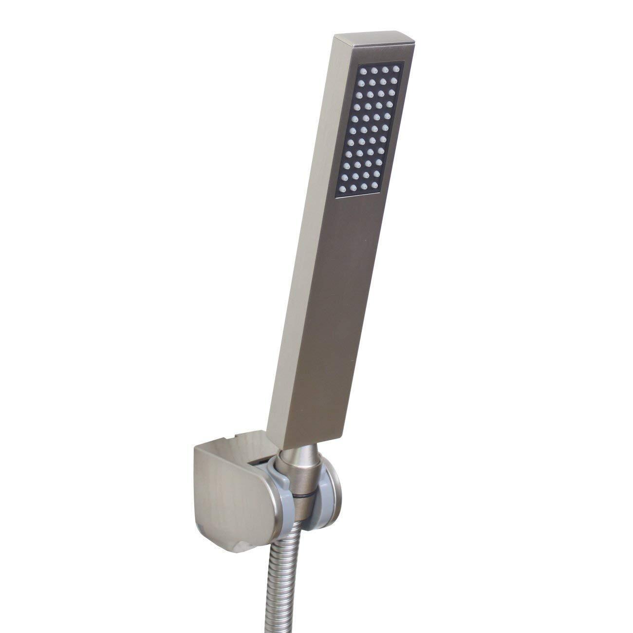 Square Solid Brass Hand Held Shower Head With Wall Connector Holder and Hose ...