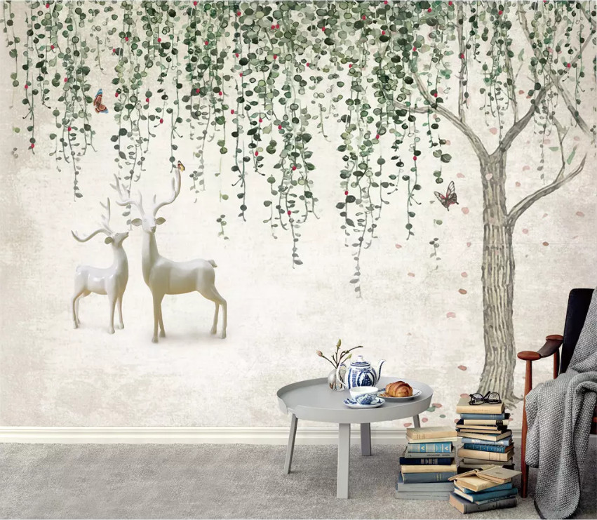 3D Tree Vine Elk 10666NA Wallpaper Wall Mural Removable Self-adhesive Fay