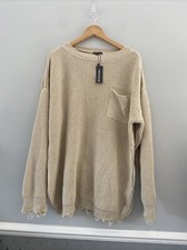 Pretty Little Thing Cream Chunky Jumper Dress Size 16 Distressed Hem