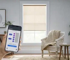 Home Decorators Smart Roller Shade 34.25" x 72" Powered by Hubspace Fabric Linen