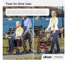 Drive 795BU Medical Duet Transport Wheelchair Rollator Walker
