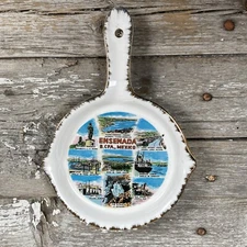 Vintage Ceramic Atlantic Souvenir Skillet Shaped Ashtray, Gold Accents Mexico