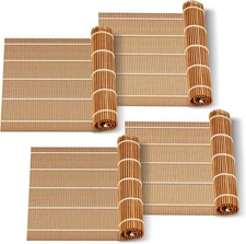 9.5"X9.5"Bamboo Sushi Rolling Mat,Kimbap Roller (4 PCS)
