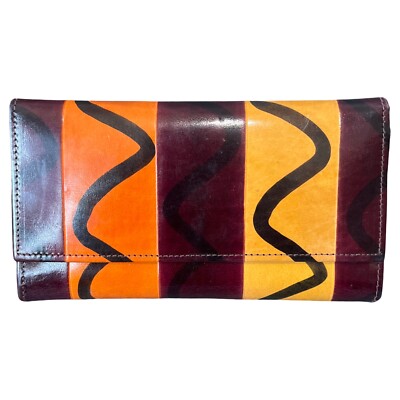 Leder Geldbörse mit Orange-Schwarz Design, Mehrere Kartenfächer, Münzfach mit Dr