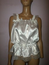 WHITE  SATIN CAMSOLE TOP  LACE TRIM & BOWS 35-50" CHEST 