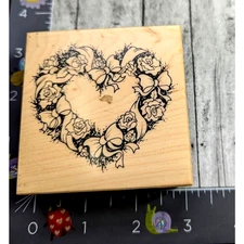 PSX Designs Floral Heart G555 1991 Rubber Stamp Wood #B82