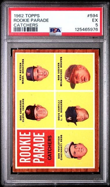 1962 Topps Bob Uecker Rookie Card Milwaukee Braves #594 PSA 5 - NICE!