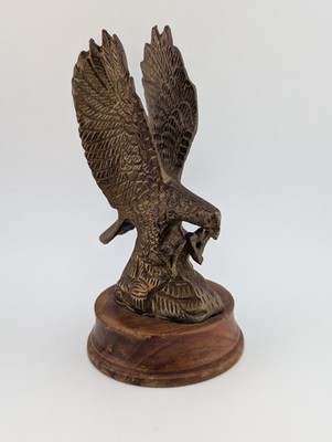 Vintage Massiv Messing Amerikanischer Adler Patriotische Statue Skulptur Holzsockel 5*