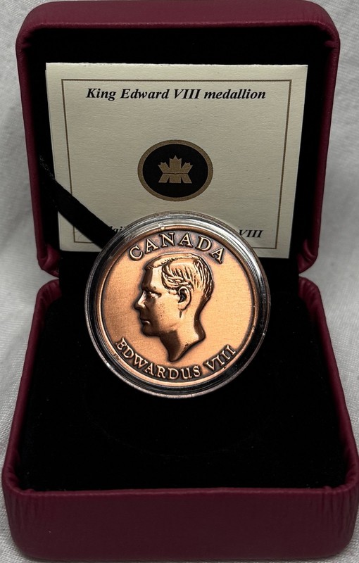 CANADA KING EDWARD VIII MEDALLION WITH BOX AND COA