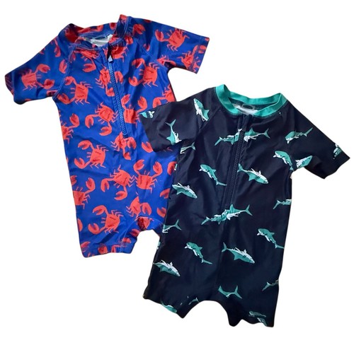 Old Navy Long Sleeve Rashguard Swimsuit 6-12 Months Boy Sharks Lobster Lot of 2
