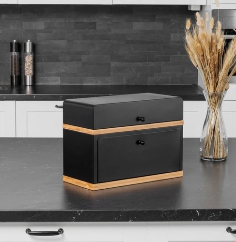 Caja de pan de dos niveles para encimera de cocina - Cubo de pan de madera de bambú - Bre... - Imagen 3 de 9
