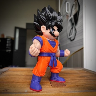 Super Mario Goku Mashup 3D Printed Figure - Dragon Ball Z Crossover Statue 12''