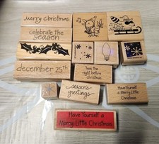 Wood Block Rubber Stamp Lot - Christmas Theme - Lightly Used