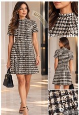 Vince Camuto Black and Cream Tweed Short-Sleeve Mini Dress new with tag