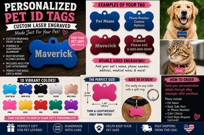 Personalized Laser Engraved Pet ID Tag Custom Dog Bone Name Tag
