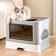 Foldable Cat Litter Box Large Top Entry Anti-Splashing Litter Box with Lid Potty