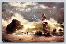 Raphael Tuck Oilette Wreck on Devon Coast Stormy Sea Vintage Postcard 1496