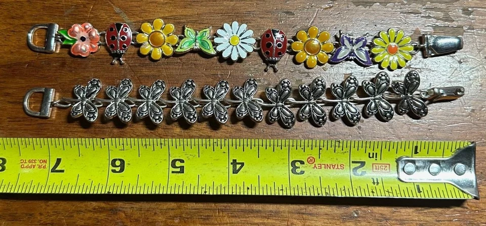 Silver Tone Butterfly Bracelet & Colorful Enamel Sunflower Lady Bug Daisy lot - Image 3 of 3