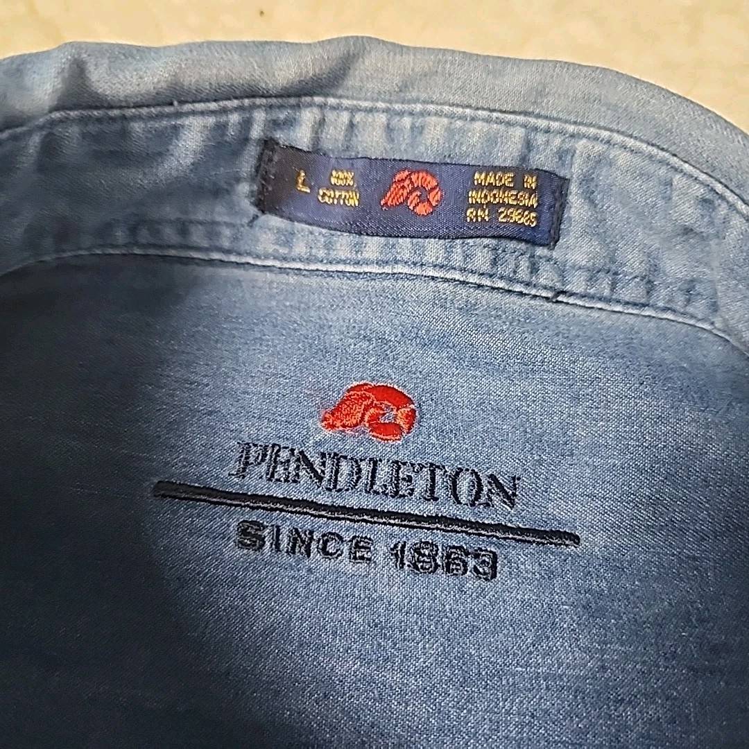 Pendleton Denim Blue Button Long Sleeve Shirt 100… - image 2