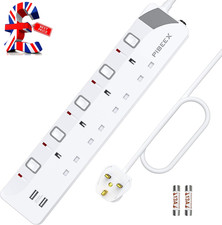 Extension Lead with 4 Way Plug Sockets, Wall Mountable Extension Socket with Ind