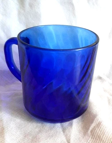 Vintage Arcoroc France Swirl Cobalt Blue Glass Coffee Cup 12 Oz