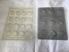 2 Vintage Plastic Chocolate Candy Molds - Santa & Christmas Themed