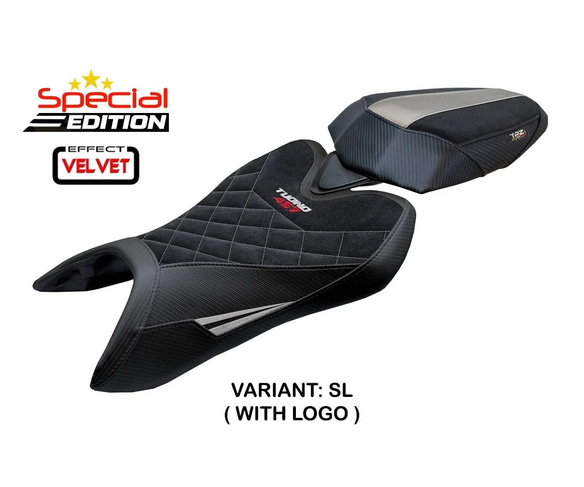 Seat cover Vignesh Velvet S.E. Silver +logo Tpz comp APRILIA TUONO 457 2025 2026