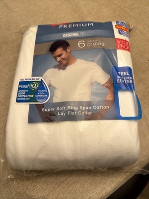 Men's Hanes  Premium Original Fit 6 Tagless Crew T-Shirts -White Size M NWT