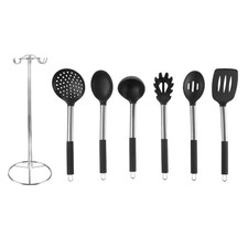 7-Piece Kitchen Utensil Set Stainless-Steel and Silicone Cooking Tools with Orga
