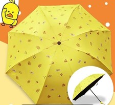 Sun  Rain Umbrella, Little Yellow Duck 8-Rib Black Coating Compact Anime-style