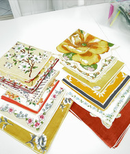 VINTAGE HANKIES HANDKERCHIEFS - LOT OF 12 TOUCHES OF SUNSHINE YELLOW