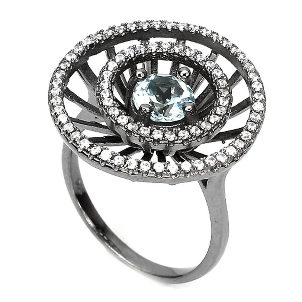 Bague topaze bleue en argent noir, cadeau idéal d'anniversaire