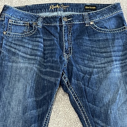 Wrangler Rock 47 Jeans Uomo 40x36 Pantaloni Cowboy Slim Dritti Scuri Punti Spessi - Foto 2 di 24