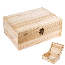 Unfinished Wood Box with Hinged Lid 1 Pack 10.6" x 7.6" x 4.3"
